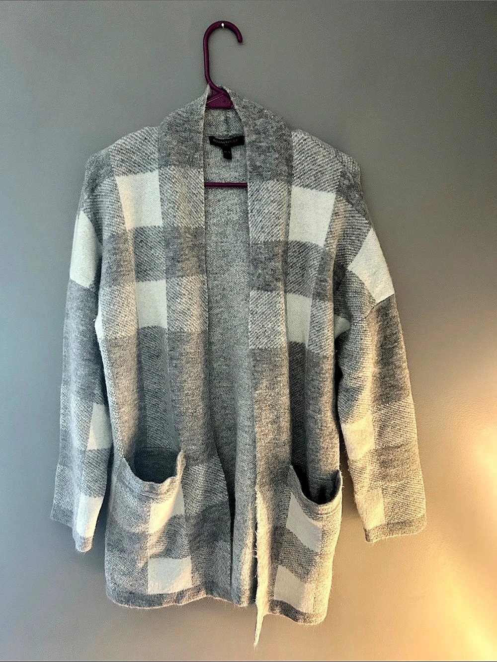 Banana Republic Plaid Open-Front Cardigan Gray & White XS/S